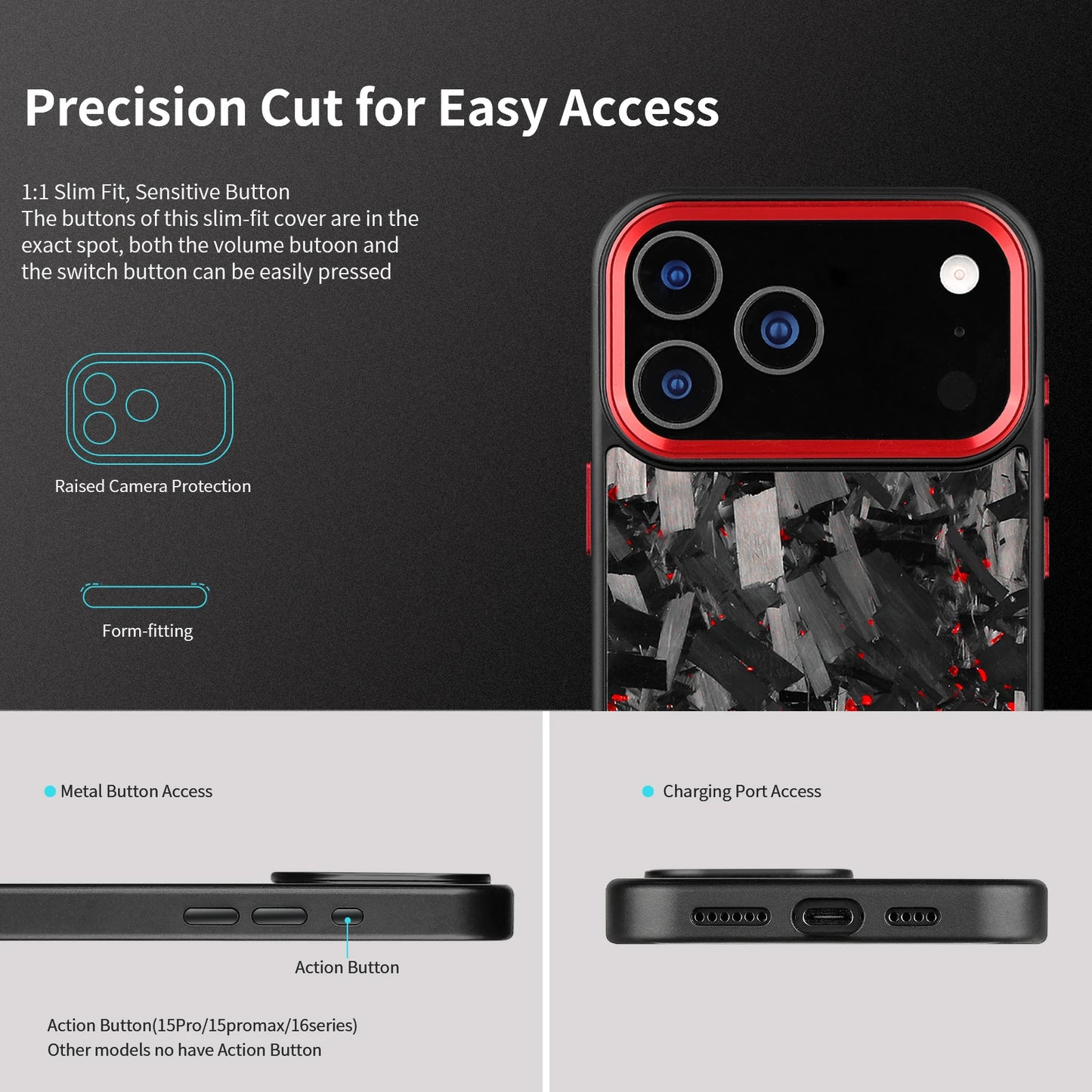 Forged Carbon Fiber Case for iPhone 17 17Air 17Pro 17 Pro Max with Magsafe and Metal Camera Lens /Buttons Anti-drop Phone Cover