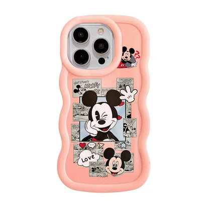 Disney Mickey Minnie Comic Macaron Big Waves Phone Case for iPhone 15 14 13 12 11 pro Max XS XR X 7 8 plus Silicone Candy Cover