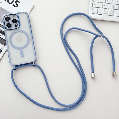 Luxury Necklace Cord Rope Lanyard Plating Magnetic Clear Phone Case For iPhone 16 14 11 12 13 15 Pro Max For Magsafe Soft Coverd