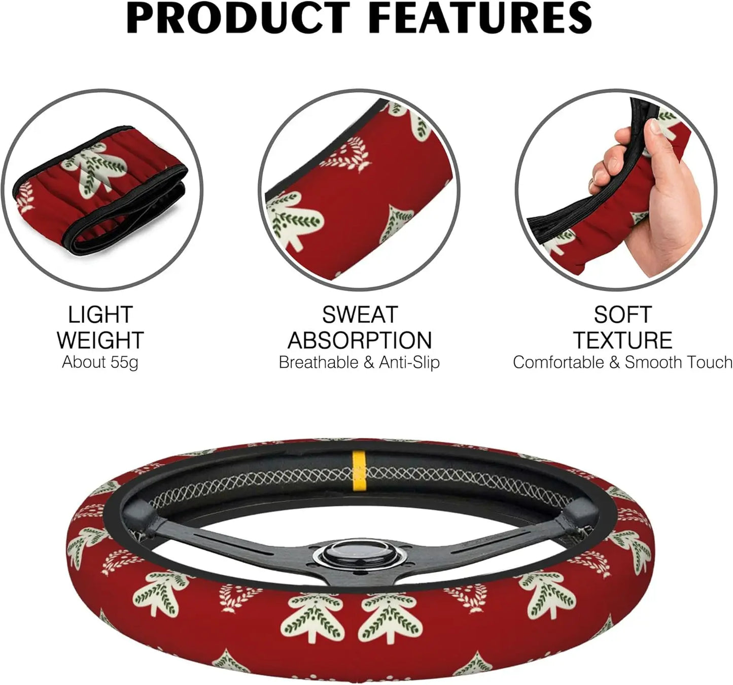 Christmas Tree Car Steering Wheel Cover, Non-Slip Absorbing Sweat Car Wheel Cover Accessories for Men Women,Universal One Size