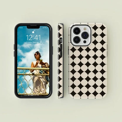 Diamond Patterned Black Cream  Case For IPHONE 16ProMax 15 14 13 12 11 PRO Plus Acrylic TPU Two in one Magnetic Phone Cases