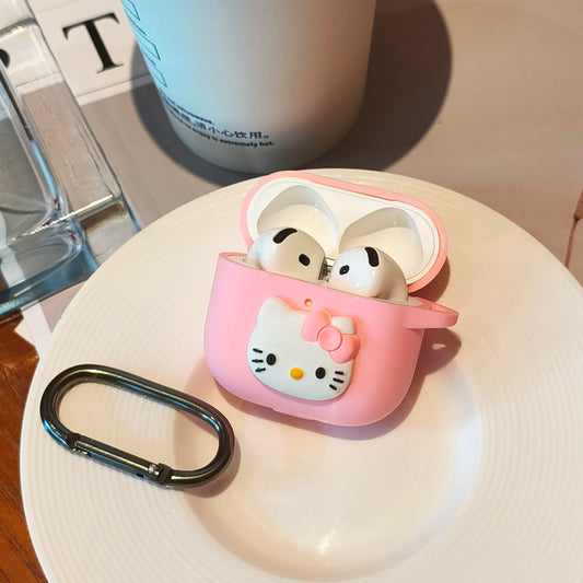 Solid color thick soft silicone for Hello Kitty headphone case suitable for AirPods 4 3 2/1 pro pro2 minimalist protective case