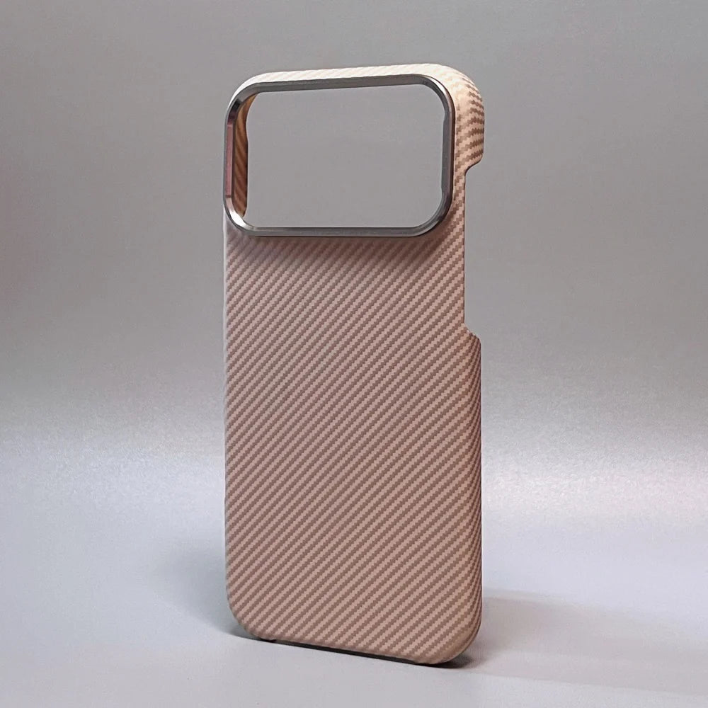 Luxury Carbon Fiber Slim Case For iPhone 17 13 14 15 16 Pro Max Shockproof Alloy Lens Camera Protective Ultra Thin Hard PC Cover