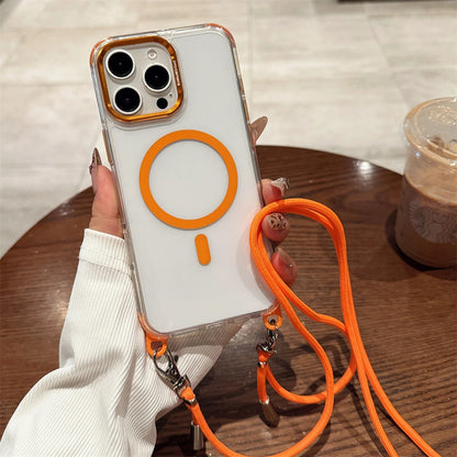 Crossbody Lanyard Necklace Transparent Magnetic For Magsafe Phone Case for iPhone 15 11 12 13 14 16 Pro Max Plus Anti-lost Cover