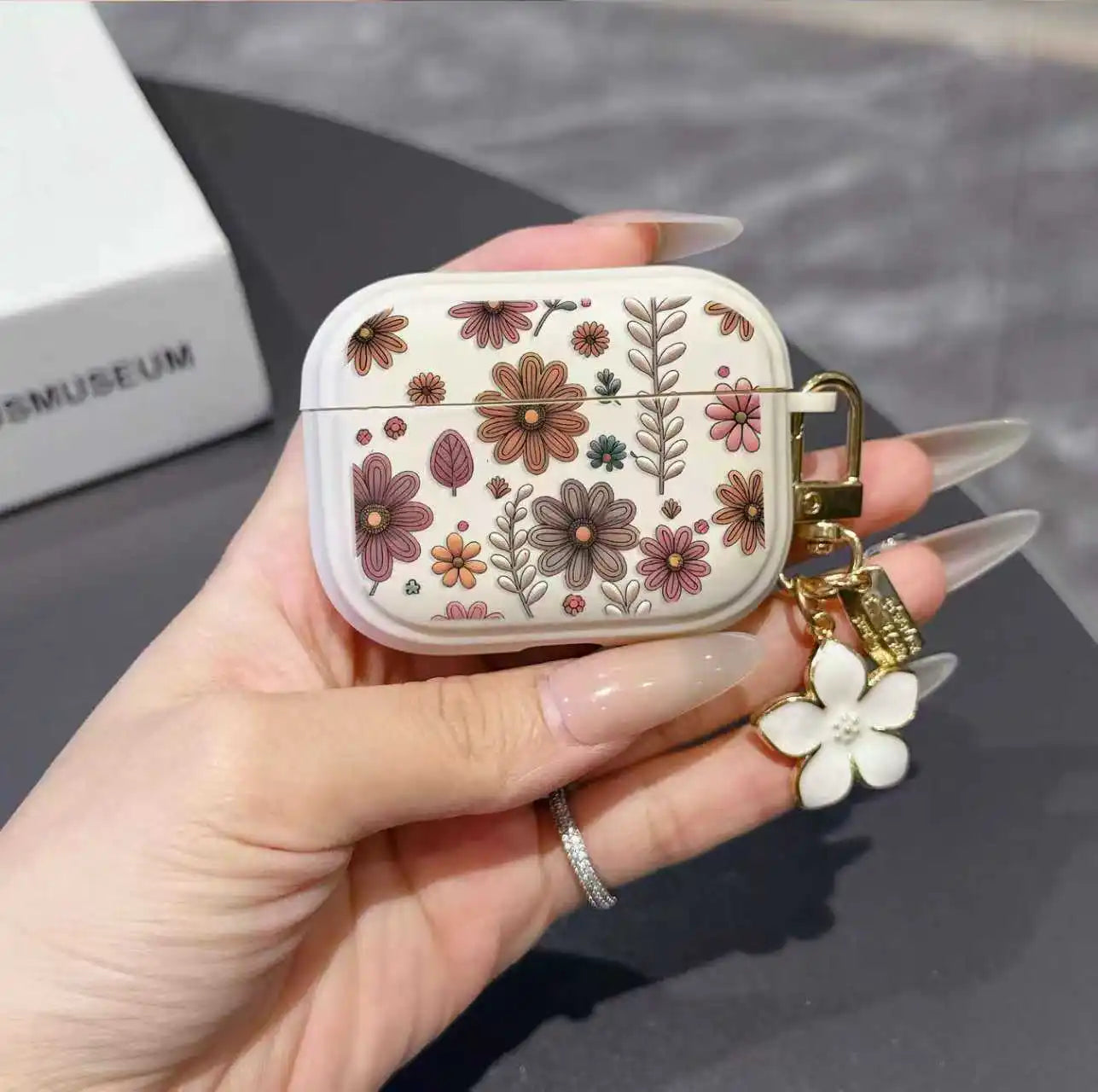 Brown flowers headphone protective cover for airpods 4 protective case pro2 soft case creative anti-fall protective case with sm