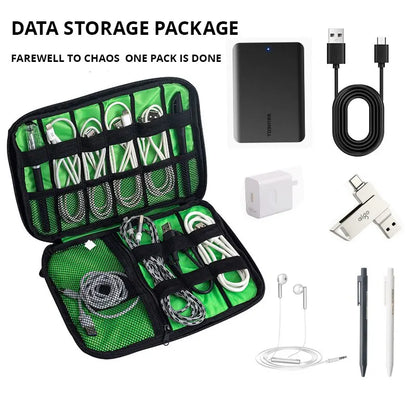 1pc Black Green Storage Bag Electronic Accessory Organizer Portable Usb Data Cable Charger Plug Travel Waterproof Organizer - covers4phones