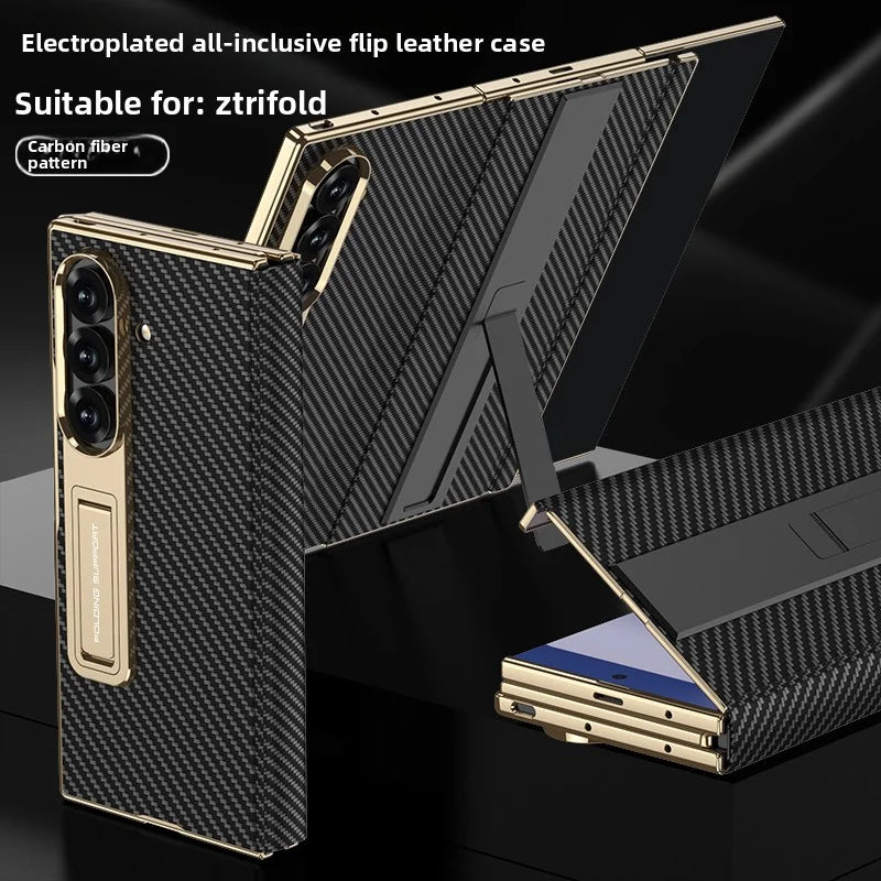 For Samsung Galaxy Z TriFold Case Luxury PU Leather Bracket Stand Glass Film Protective Back Cover For Z TriFold Phone Shell