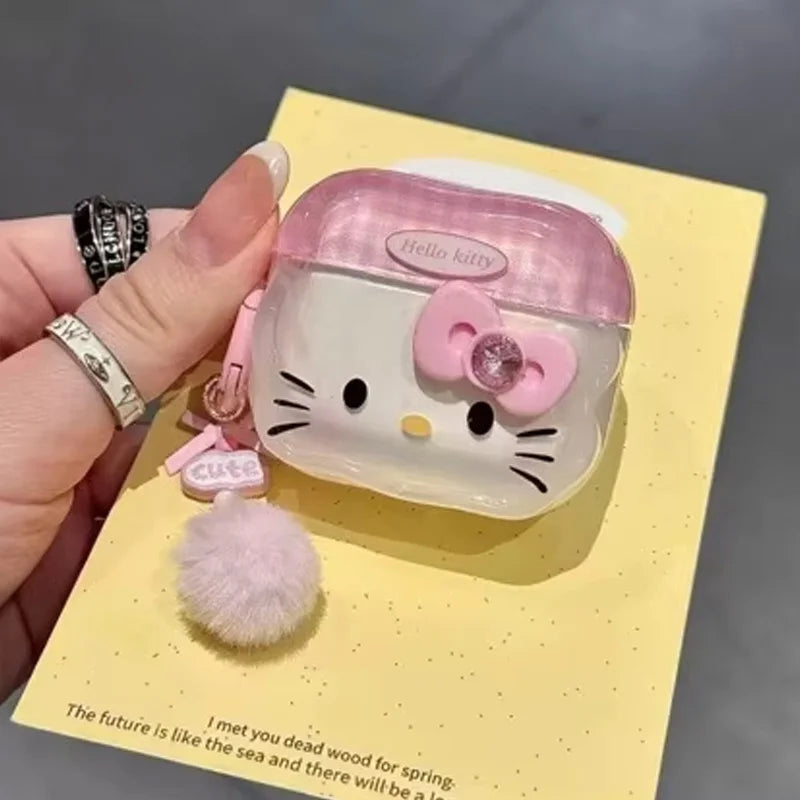 Hello Kitty Protective Case for Apple AirPods 1 2 3 4 Bluetooth Earphone Case, Suitable for AirPods Pro 2 Case, with Keychain