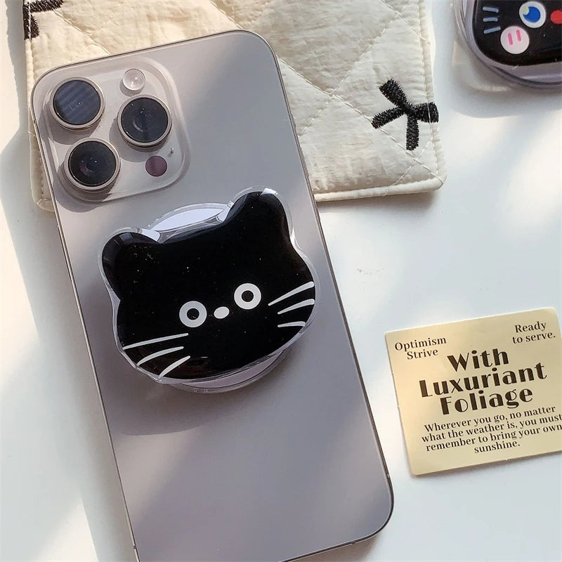 Korean Cute Cartoon Black Cat For Magsafe Magnetic Phone Griptok Phone Holder Stand Universal Phone Ring Grip Tok For iPhone 15