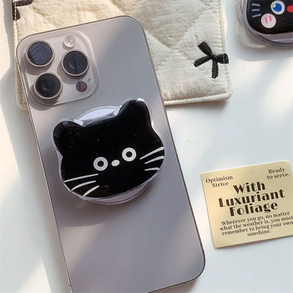 Korean Cute Cartoon Black Cat For Magsafe Magnetic Phone Griptok Phone Holder Stand Universal Phone Ring Grip Tok For iPhone 15