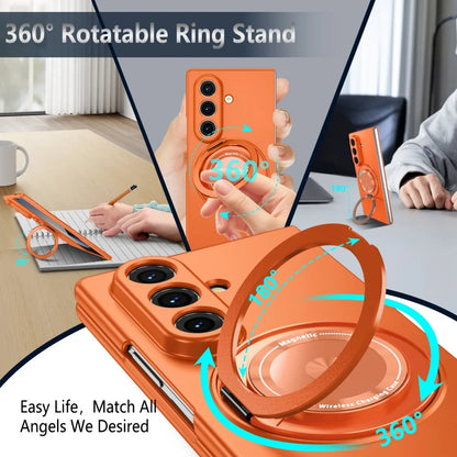 Luxury Military Armor Solid Color Magnetic 360 Bracket Phone Case For Samsung Z Fold 7 6 5 4 3 Wireless Charge Shockproof Cover