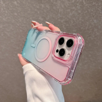 Heavy Duty Hard 3IN1 Gradient Shockproof Magnetic Case For iPhone 16 15 14 13 12 11 Pro Max Plus Magsafe Wireless Charging Cover