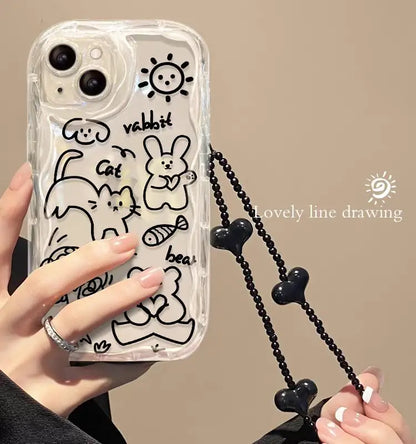 Phone Case For iPhone 16 15 Pro Max 14 11 13 12 Mini XR 8 7 Plus X XS SE 2020 2022  Back Cover Flower Bracelet Wrist Chain Strap