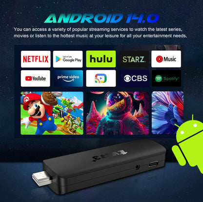 TVR3+ Android 14 TV Stick Full HD 8K 1080P WiFi 6 Google Voice NETFLIX Youtube Bluetooth 5.4 Wireless Video Decode Media Player