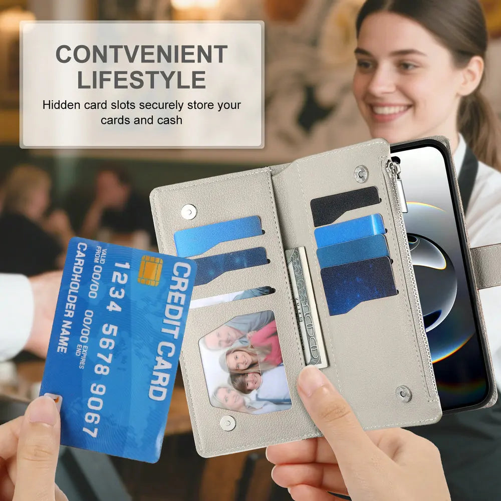 For iPhone 17 Pro Max 5G 2025 6-Card Zipper Leather Crossbody Funda For iPhone 17 Air Luxury Cover for iPhone 17 Pro Flip Case