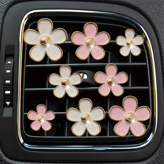 4-8pcs/set Small Car Air Outlet Perfume Decoration Clip Flower Daisy Design Car Interior Aromatherapy Fresheners Diffuser Access