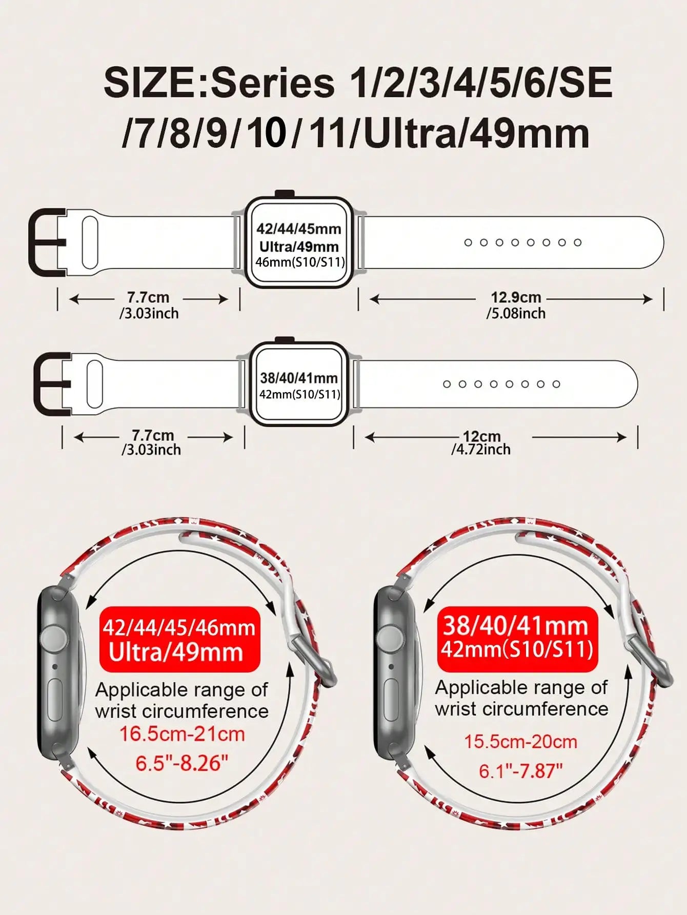 Christmas Red Candy Design For Apple Watch Band 42mm 41mm 40mm 44mm 45-38mm Retro iwatch Series 8 7 SE 3-6 9 10 11 Ultra 3 49mm