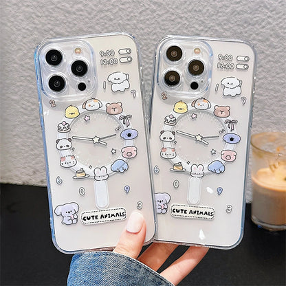 Cute Cartoon Animal Dog Cat Magsafe Clear Phone case For iPhone 11 12 13 14 15 16 Pro Max Plus Wireless Charging Magnetic Cover