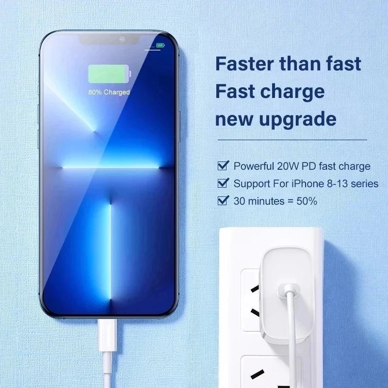 For iphonePD 20W USB Phone Charger Fast Charger for iPhone iPad Samsung OnePlus Wall Quick Charge Adapter TypeC Cable EU/US Plug