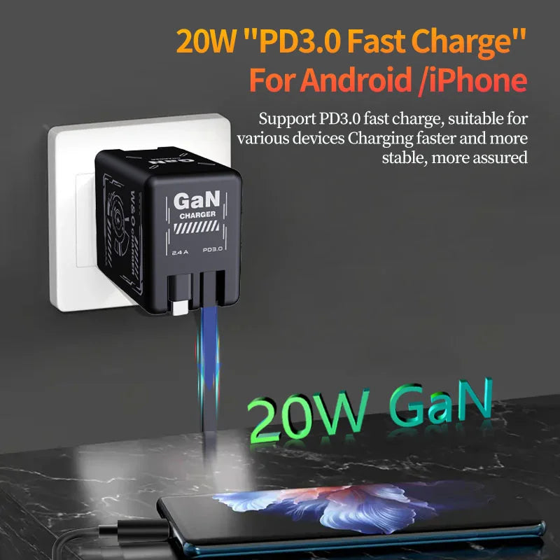 Xiaomi GaN120W Ultra Fast Charger With Retractable Type-C Lightning Cable Fast Charging Adapter For iPhone16 iPad Samsung Huawei
