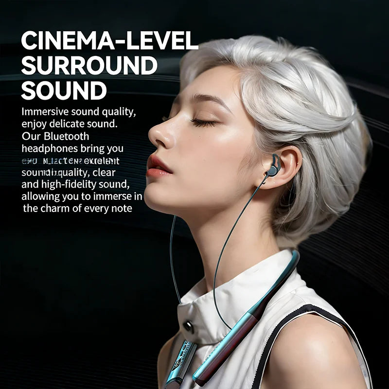 70H Ultra-Long Playtime Bluetooth 5.4 Neckband Earphones with Mic & Ear Monitor – Karaoke Ready, Bass Stereo Sound