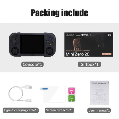 Ampown Mini Zero 28 Retro Handheld Game Console 2.8'' IPS Screen A133P Processor Android System MAGICX ZERO28 Video Player Gifts