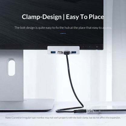 6-IN-1 Black Clip Dock 5Gbps USB 3.0 HUB Aluminum Alloy External Multi USB Splitter Adapter for Laptop Desktop with TF Card Slot