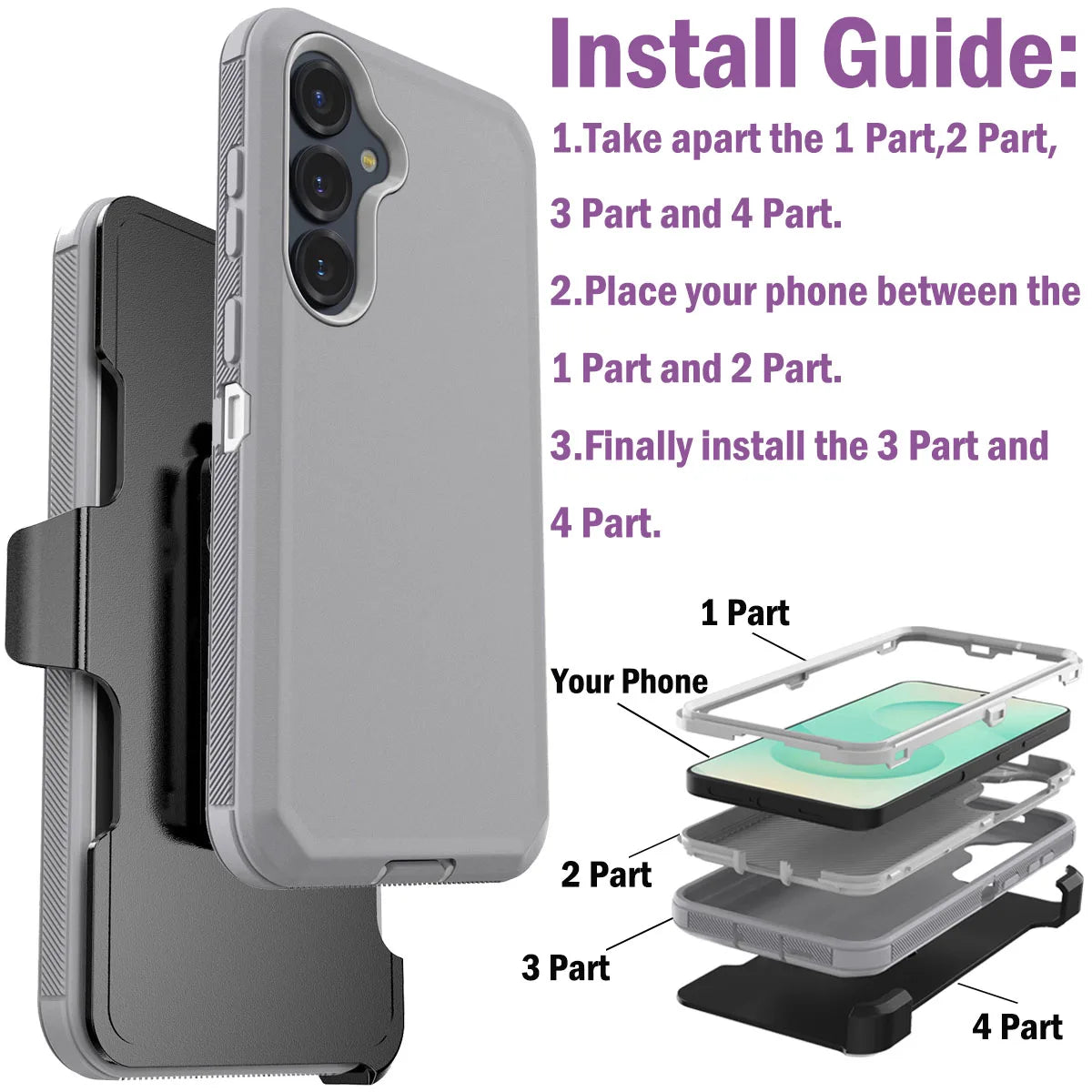 For Samsung Galaxy S25/S25 Plus/S25 Ultra/S25 FE/S25 Edge Phone Case Shockproof Heavy Duty Hybrid Rugged Cover With Belt Clip