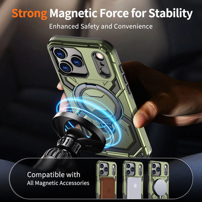 Luxury For Magsafe Wireless Charging Magnetic Armor Case For iPhone 17 Air 16E 16 15 14 13 12 11 Pro Max Plus Ring Stand Cover