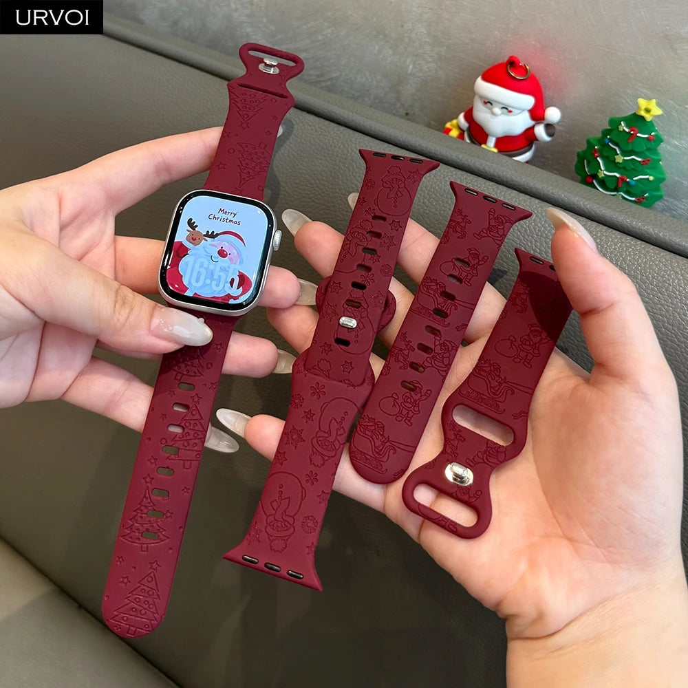 URVOI Christmas Sport Band for Apple Watch ultra 2 3 Series 11 10 9 8 Xmas tree silicone strap for iWatch Santa red green white