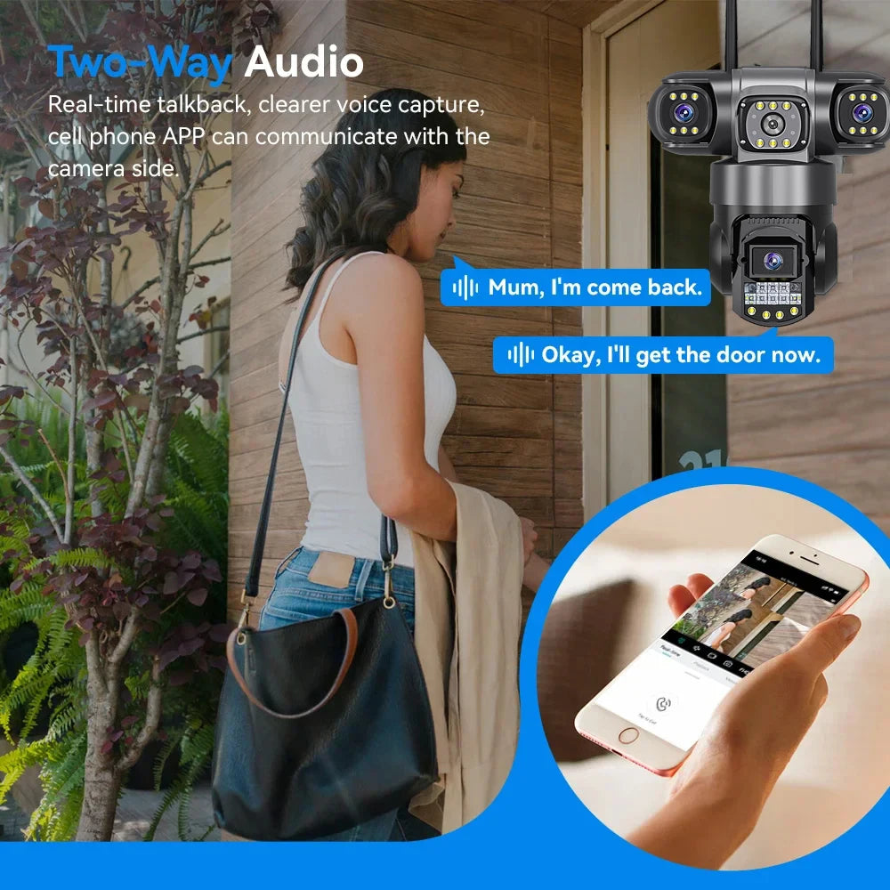 V380 Pro WiFi IP Camera Outdoor 12MP 6K Triple Lenses Triple Screens Security Video Monitor Night Vision Waterproof CCTV Cameras