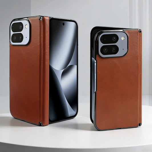 Luxury Genuine Leather Case For Google Pixel 10 Pro Fold 9pro fold Oil Wax Central Axis Pattern Phone Back Cases Without Front