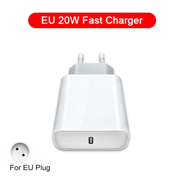 For iphonePD 20W USB Phone Charger Fast Charger for iPhone iPad Samsung OnePlus Wall Quick Charge Adapter TypeC Cable EU/US Plug