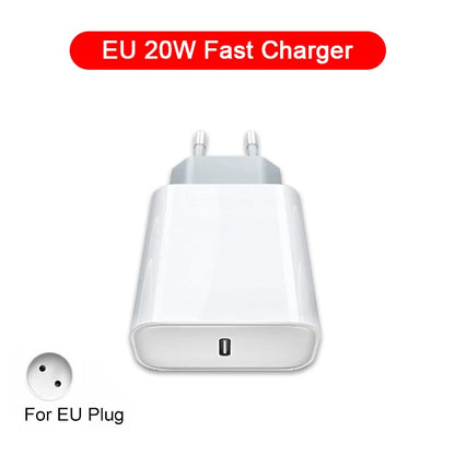 For iphonePD 20W USB Phone Charger Fast Charger for iPhone iPad Samsung OnePlus Wall Quick Charge Adapter TypeC Cable EU/US Plug