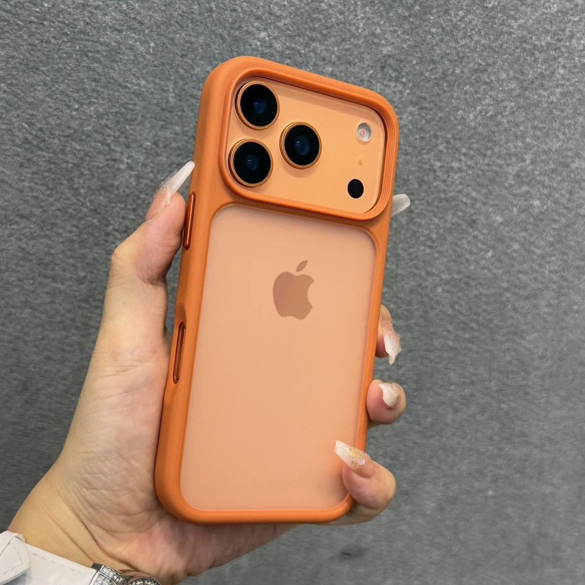 Luxury Orange Matte Transparent Phone Case For iPhone 17 Pro Max 17Pro 17 Metal Buttons Skin Feel Shockproof Protective Cover