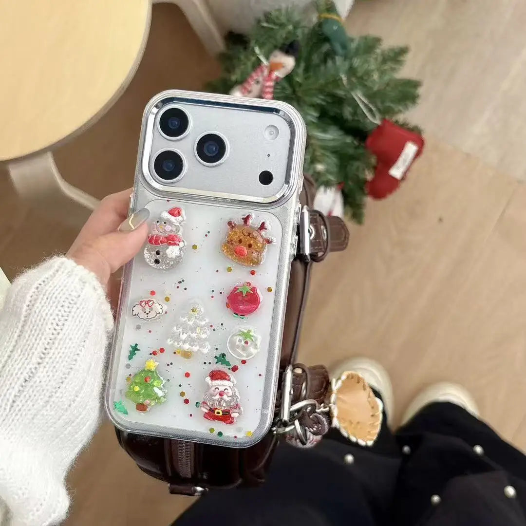 3D Cortex Christmas Elk Snowman Santa Claus Cartoon Cute With Bracelet Phone Case For iPhone 16 15 14 13 12 11 Pro Max Cover