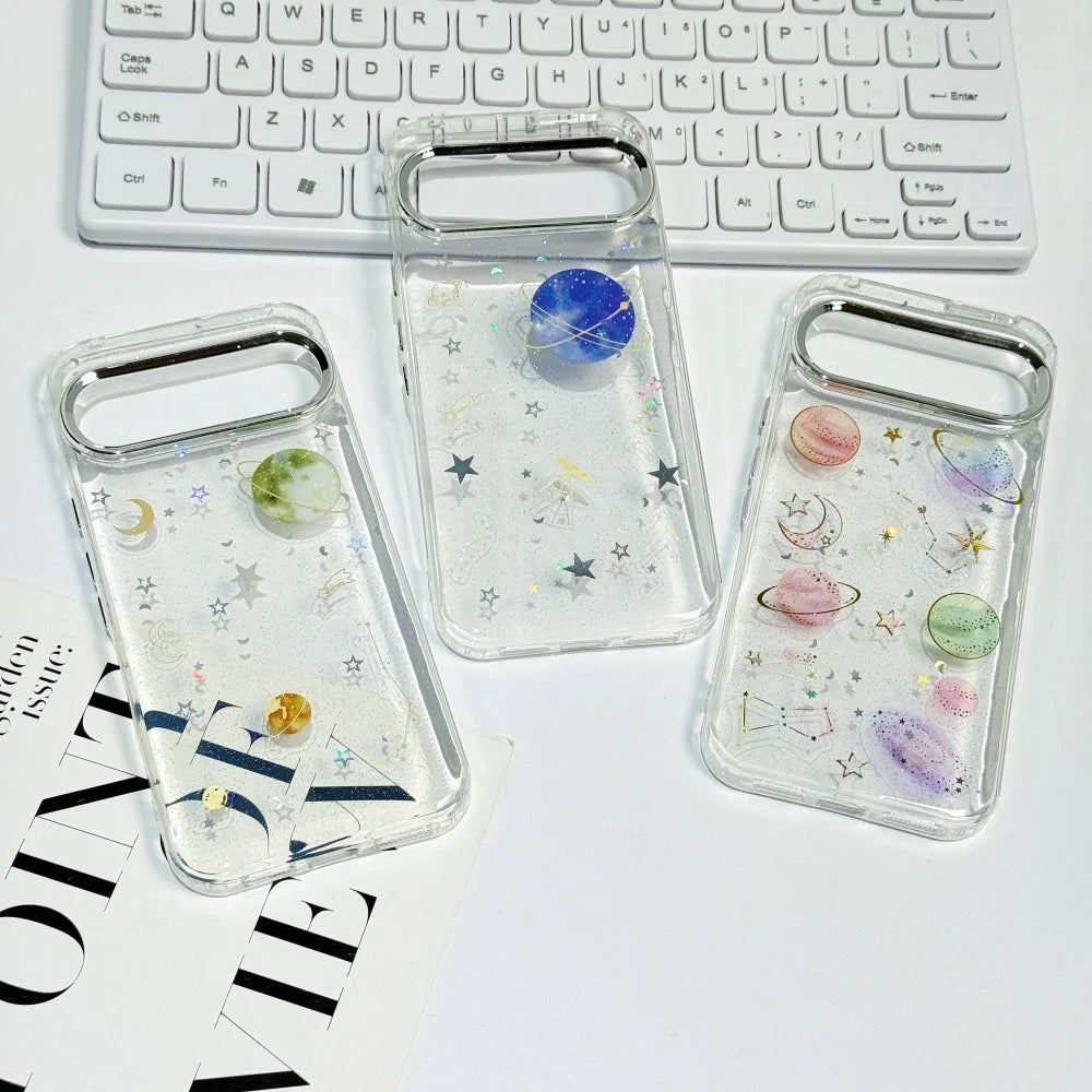 Glitter Star Planet TPU Cases For Google Pixel 9 8 7 6 5 A Pro Transparent PC Drop Glue Cover for Google Pixel 10 9 pro XL 4 a