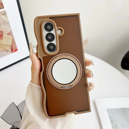 360 Rotating Mirror Stand Bracket Magnetic Case for Samsung Galaxy Z Fold7 Z Fold 6 5 4 3D Wave Border Shockproof Bumper Fundas