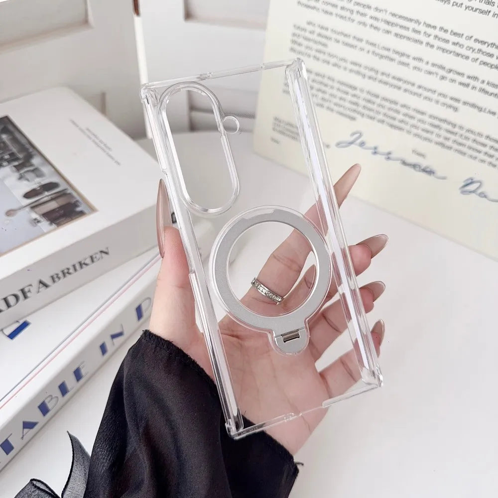 For Samsung Galaxy Z TriFold Case Hard PC Transparent Double middle hinge Ring Stand Protective Back Cover For Z TriFold Shell