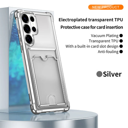 Luxury Plating Card Slot Holder Case For Samsung Galaxy S25 Edge S24 S23 Ultra S22 S21 S20 FE Clear Glitter TPU Soft Back Cover