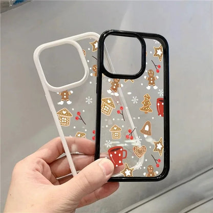 Cute Christmas Theme Clear Phone Case for iPhone 11 12 13 14 15 16 Pro MAX X XR XS Max 8 7 Plus SE 2020 Shockproof Cover