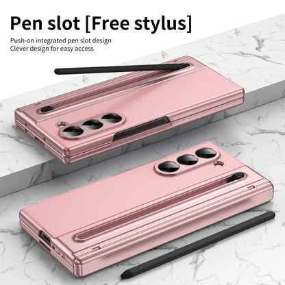 With Touch Pen For Samsung Galaxy Z Fold 7 6 5 4 3 TriFold Case Leather Plating Hinge 360 Full Screen Protector Folding Cover