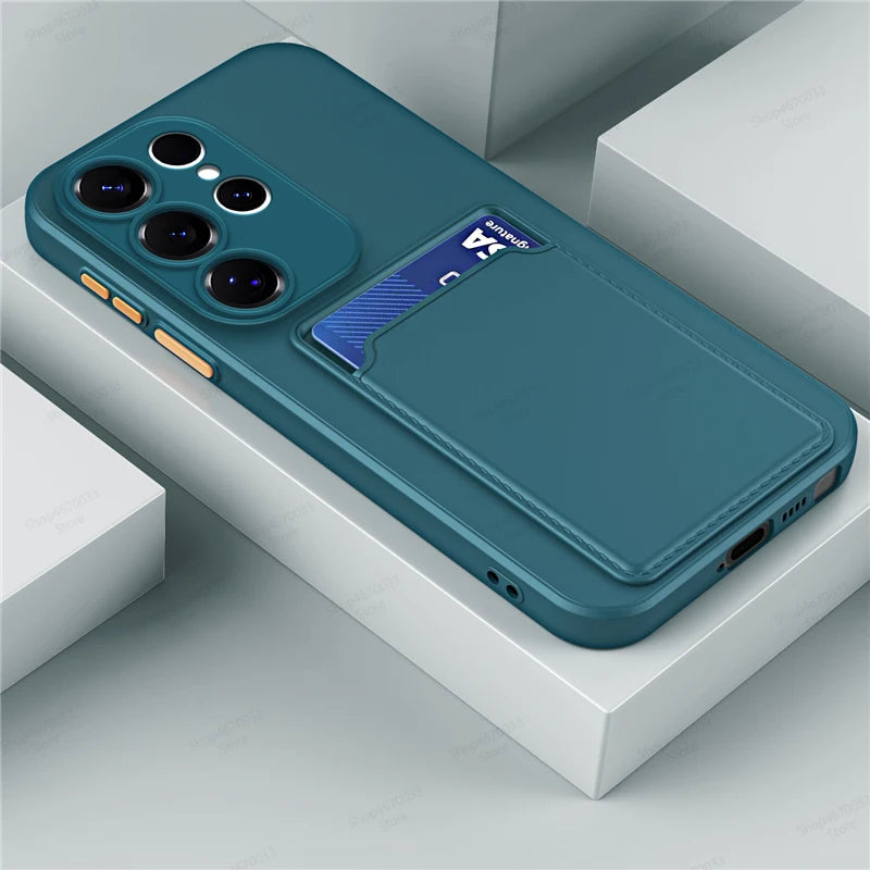 Liquid Silicone Case For Samsung Galaxy S25 S24 S23 S22 S21 S20 Ultra Plus FE Card Holder Case For Samsung A56 A55 A54 A34 A53