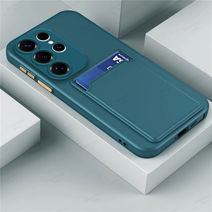 Liquid Silicone Case For Samsung Galaxy S25 S24 S23 S22 S21 S20 Ultra Plus FE Card Holder Case For Samsung A56 A55 A54 A34 A53