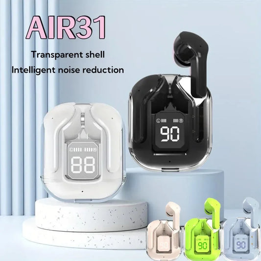 True Wireless Bluetooth Headset Transparent Design with LED Digital Display Stereo Sound TWS Earphones for Sports Working-Air 31