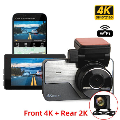 4K Ultra HD Dash Cam Night Vision Front 2160P With Back 1440P Car Video Camera Logger G Sensor Loop Recording App WiFi Control