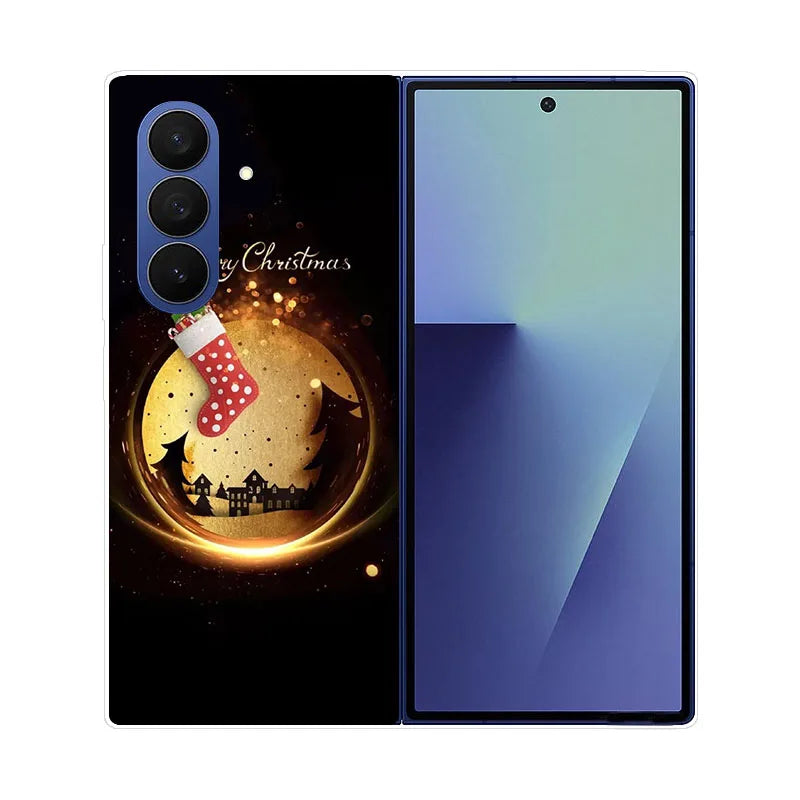 Christmas Painted Phone Case For Samsung Galaxy Z Fold 7 6 5 4 3 2 Fold7 Fold6 Fold5 Fold4 Transparent Hard PC Protect Cover