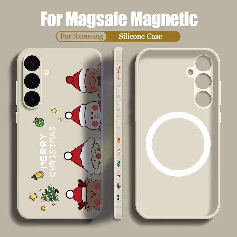Christmas Snowman Magnetic Lanyard Case For Samsung Galaxy S23 S24 Ultra S22 Plus S21 S24 FE For Magsafe Wireless Charge Cover