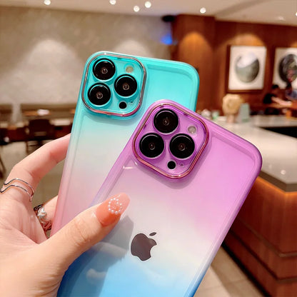 Gradient Color Phone Cases For IPhone 16 15 14 Pro Max 13 12 11 Xs Xr 7 8 Plus Comes with Lens Film Back Covers