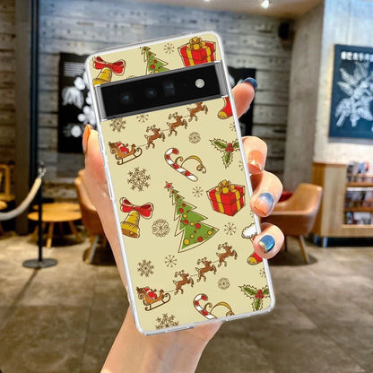 Phone Case For Google Pixel 9 8 7 6 9A 8A 7A 6A 5 4 5A 4A 3A Pro XL Soft Clear TPU Transparent Cover Cartoon Christmas